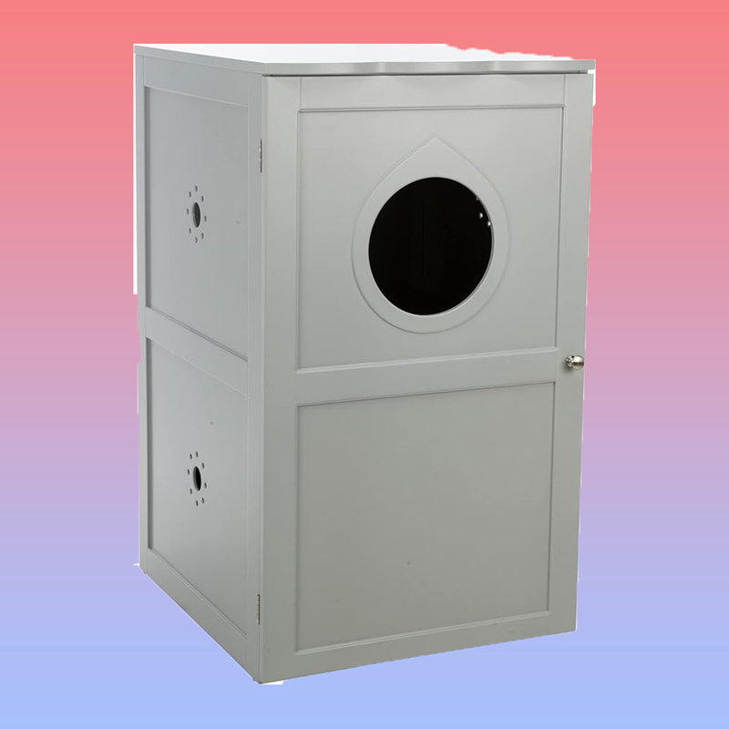 Enclos pour litière en bois à 2 étages, grande cachette et table d'appoint pour chat, Brun