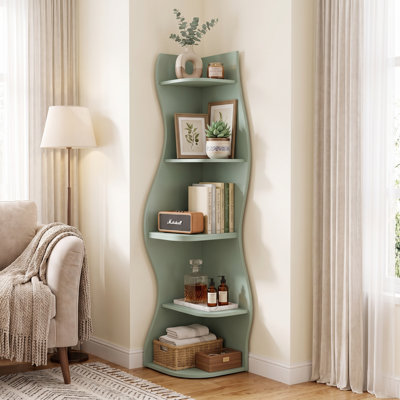 Bibliothèque d'angle Étagère de coin 63 po Étagère de rangement à 5 niveaux Tablette d'angle en forme de S Support de plante d'angle moderne pour salon, chambre, salle de bain, bureau à domicile