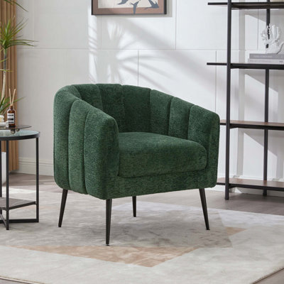 Fauteuil demi-tonneau en chenille - Pieds en métal et capitonné (vert)