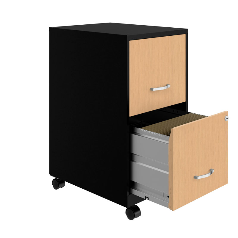 Esean 18'' Deep Mobile File Cabinet with Wood Pattern Drawer Fronts, Platinum Oak/Black