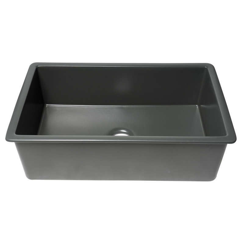 ALFI brand ABF3219SUD-GM Grey Matte 32" x 19" Fireclay Single Bowl Undermount / Drop In Kitchen Sink w Grid, Gray