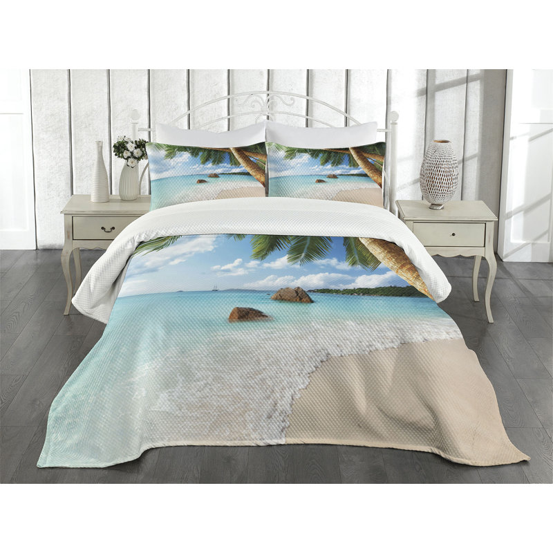 Ambesonne Beach Bedspread Exotic Palm, King Bedspread + 2 Standard Shams