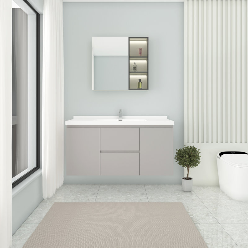 Meuble-lavabo mural simple 59 po avec plateau en acrylique Ludgera, gris