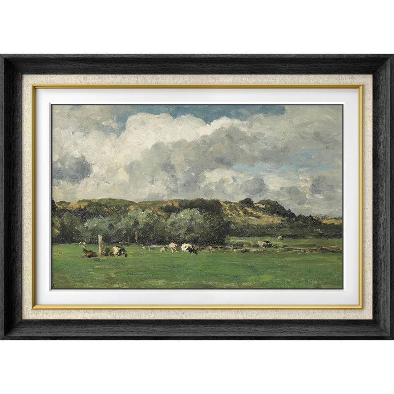 Rustic Countryside Mountain Valley Forest Farm Cow Field Nature Wilderness, reproduction d'art sur papier, Cadre noir