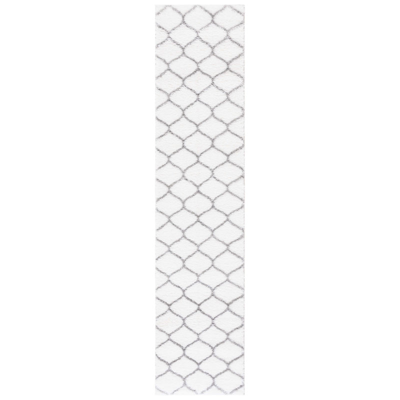 Tahoe Gray and White Geometric Shag Runner Rug