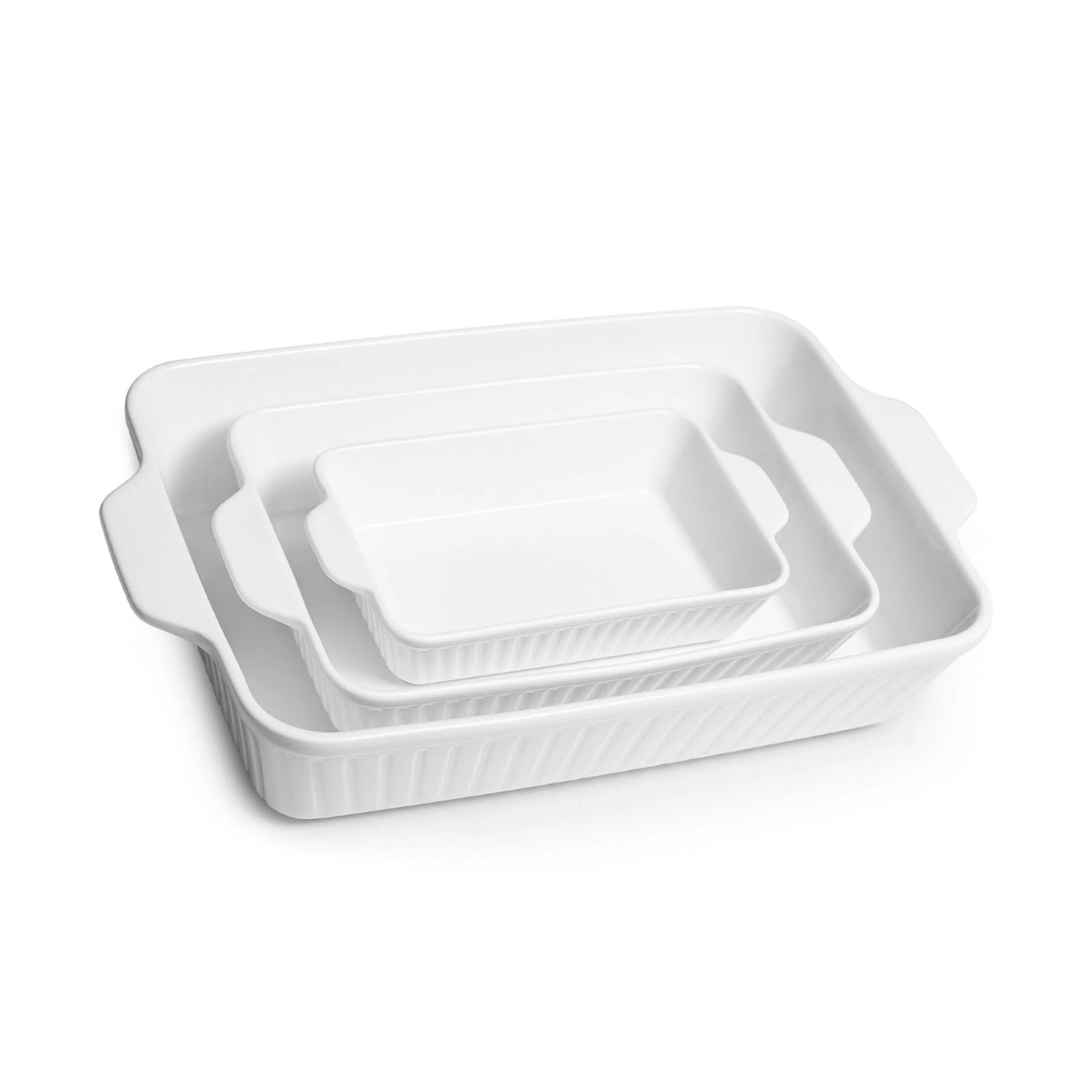 DOWAN 3-Piece Casserole Set | 9x13, 11x7, 8x8 Inch White Ceramic Baking Pans | Wayfair