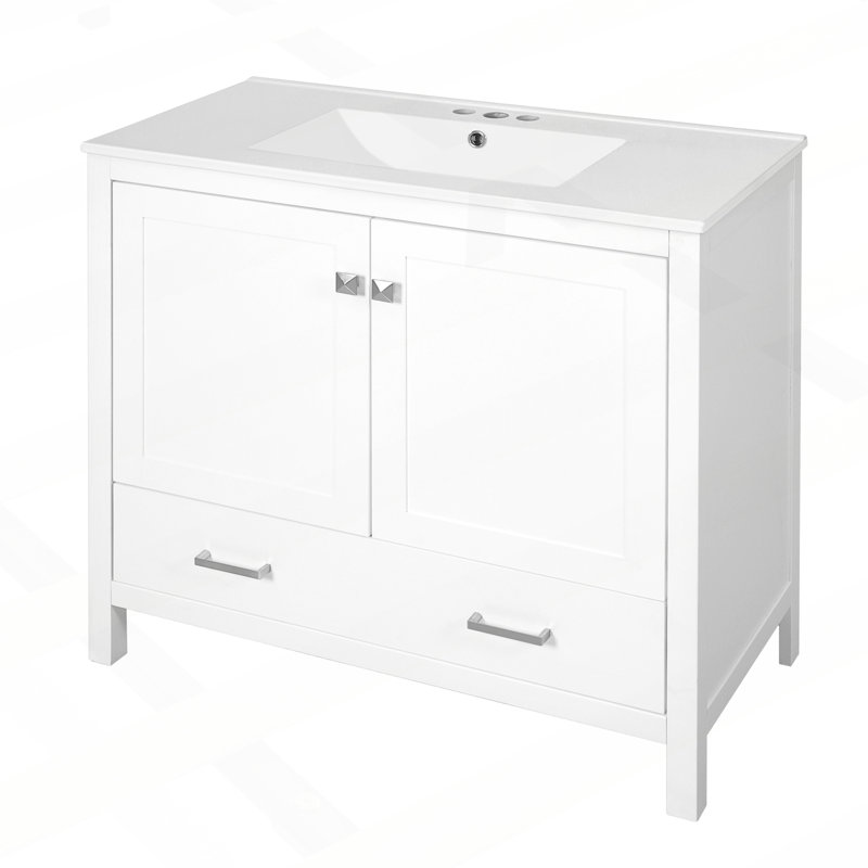 Meuble-lavabo moderne avec lavabo en céramique et nombreuses options de rangement, Blanc