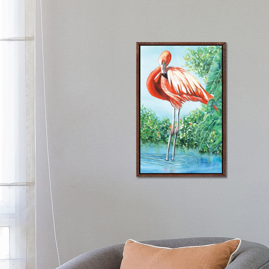 Flirty Flamingo von Christine Reichow - Galerie-verpackte Leinwand Giclée auf Leinwand