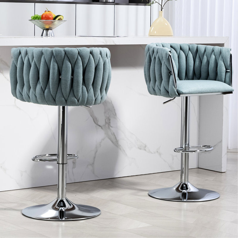 Tabourets de bar pivotants à 360 ° en tissu bleu - hauteur de comptoir réglable avec dossier tissé et repose-pieds pour la cuisine, le café, le pub (de 2 chaises pivotantes, le pub, le café)