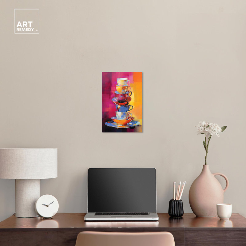 Bright Teacups Multicolor Canvas Wall Art, 10" x 15"