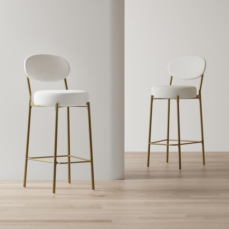 Tabouret de bar rembourré en velours avec tabouret et repose-pieds, ensemble de 2 chaises de salle à manger rondes pour la cuisine