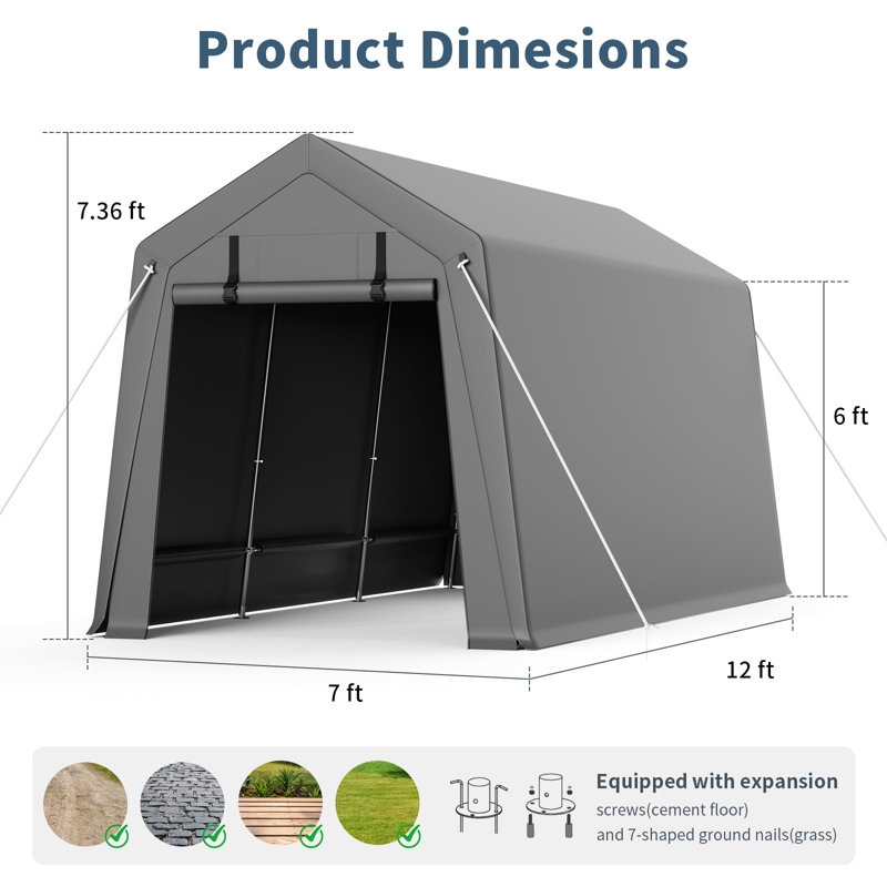 Portable Outdoor Storage Shed, Heavy-Duty Waterproof & UV-Proof Garage Shelter with Dual Roll-Up Doors & Ventilation for Motorcycle, Bike, Tools