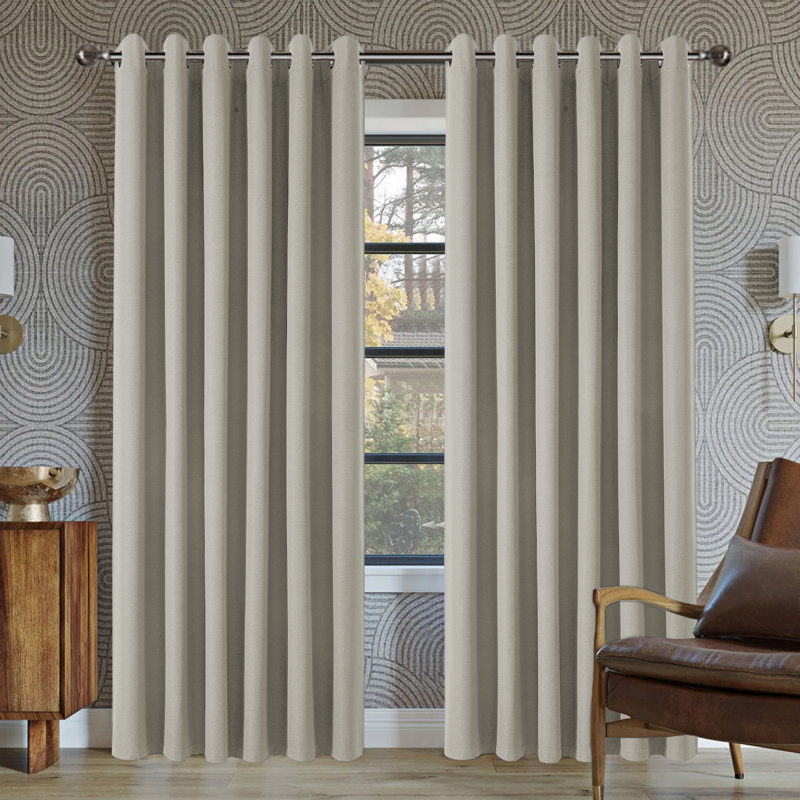 100% Linen Blackout Eyelet Curtain Panels - Premium Thermal, Total Blackout Window Drapes, 168cm Width x 183cm Drop, Mink