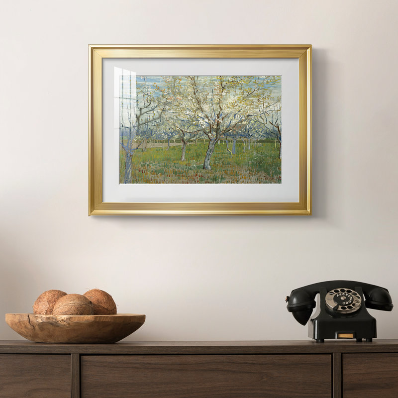 The White Orchard-Vincent van Gogh - reproduction d'art avec passe-partout et verre - 1888, 18,5 x 24,5, Framed Print, Doré