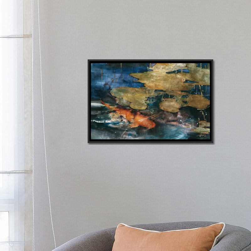 «Koi» par Theo Beck, impression sur toile tendue, H 18 po x l 26 po x P 1,5 po, Toile avec cadre noir, Pas de tapis