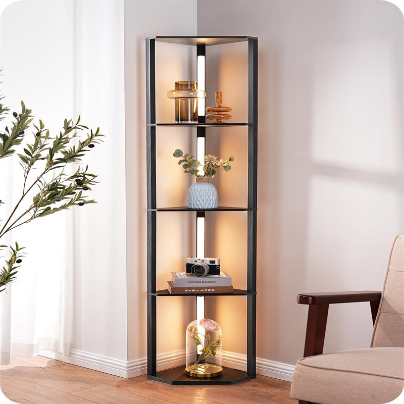 Calena 163 cm H x 33 cm W Corner Bookcase, Black / Brown