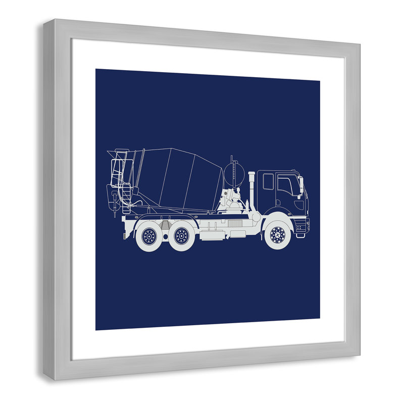Camions Camions 1, art encadré, H 22,5 po x l 22,5 po x P 0,6 po, Encadré plat argent