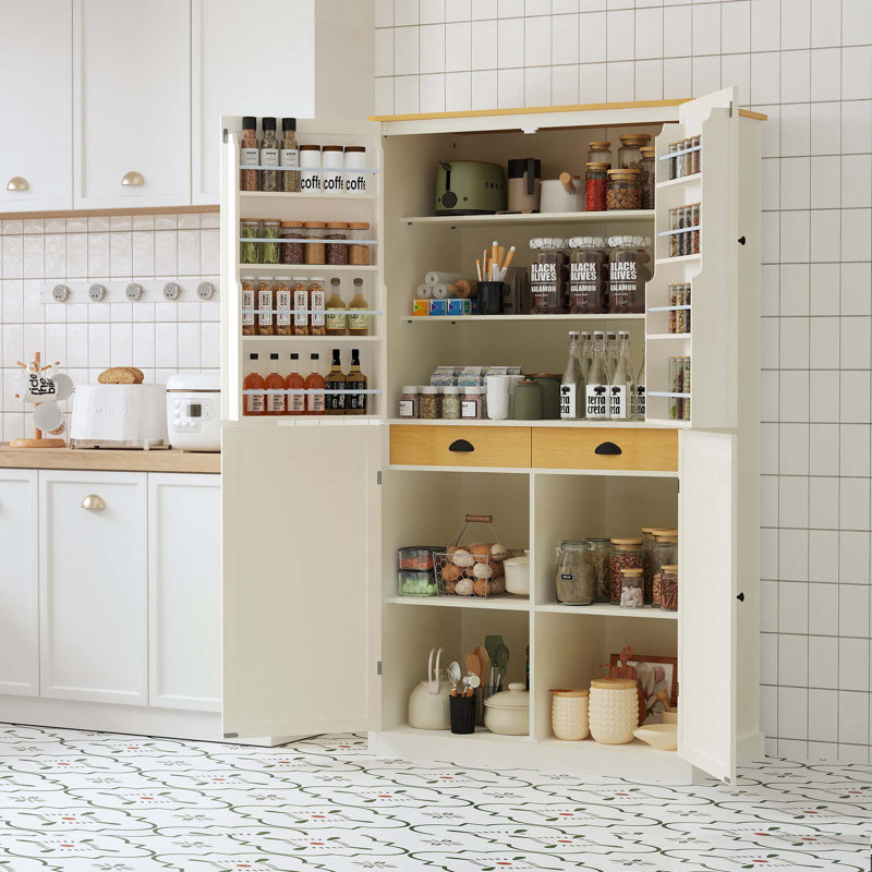 Garde-manger avec tablettes Heins French Doors, Crème, crème