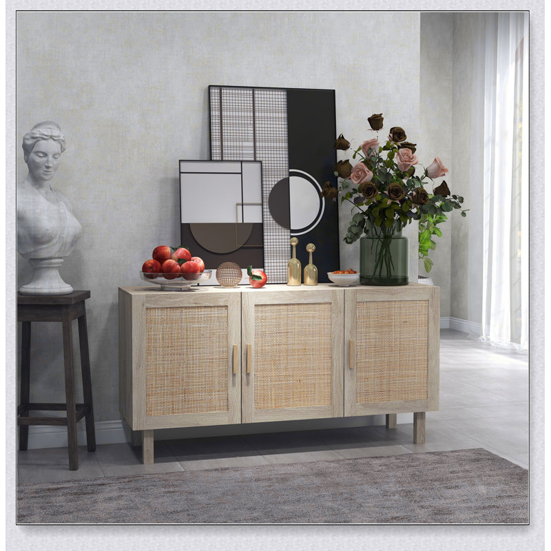Mixed 3 Rattan Doors Sideboard Buffet Cabinet, Natural