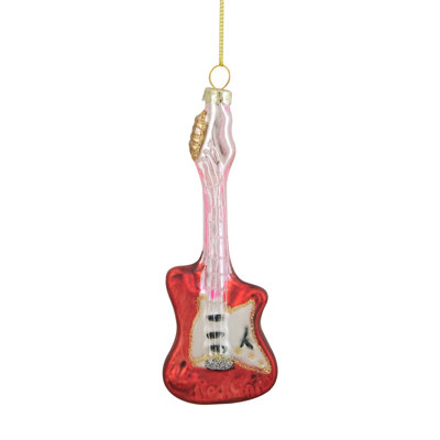 Ornement de Noël pour guitare basse 6 "en verre rouge et argent