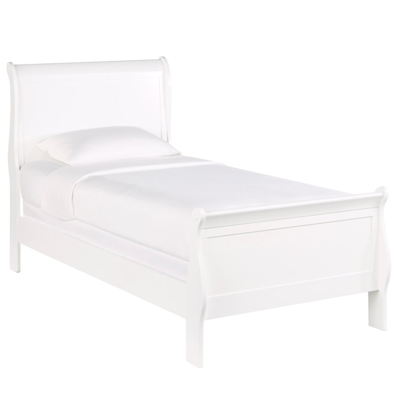 Lit simple en bois blanc de style traditionnel avec tête de lit et rails pour la chambre à coucher, Lit simple, Blanc