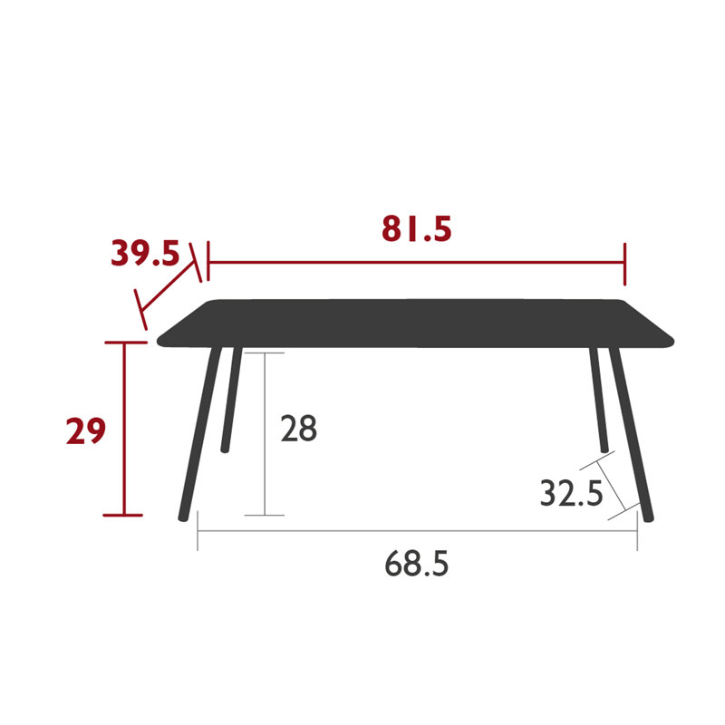 Luxembourg Outdoor Dining Table, Anthracite, 40" W x 81.5" L x 29" H