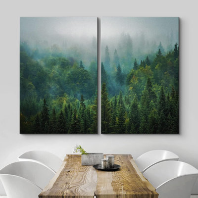 Vue aérienne de la forêt verte, impression de paysage rustique sur toile, 2 pièces