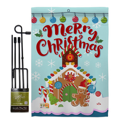 Pain d’épice maison de noël, en polyester de 2 côtés 19 po. drapeau de jardin