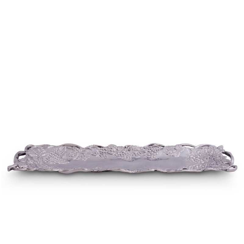 Elegant Mediterranean Polished Aluminum Oval Serving Tray with Grape Design