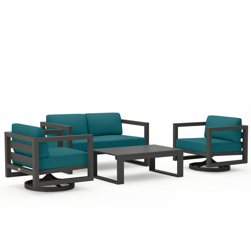 Avion 4 Piece Loveseat Set With Swivel, Canvas Natural Sunbrella® Canvas, Slate