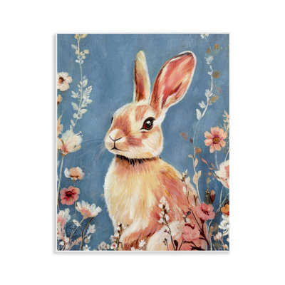 Whimsical Rabbit on Blue Wall Plaque, design by Sara Culpepper