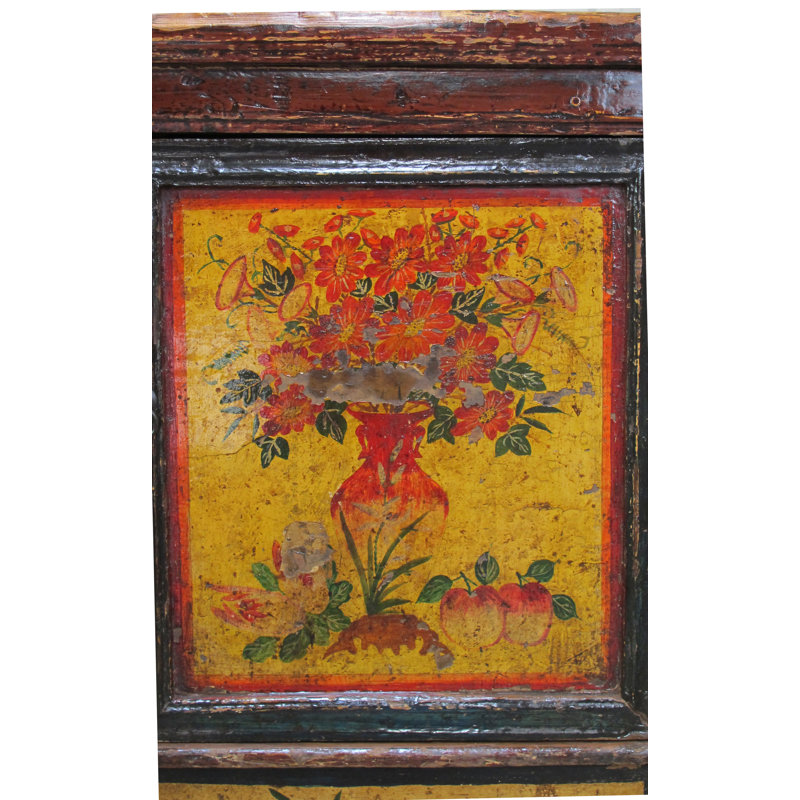 Late 19th Century Hand-Painted Botanical Mural Buffet