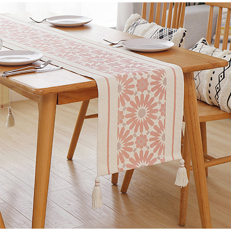 Chemin de table en coton rose, 71 po x 14 po