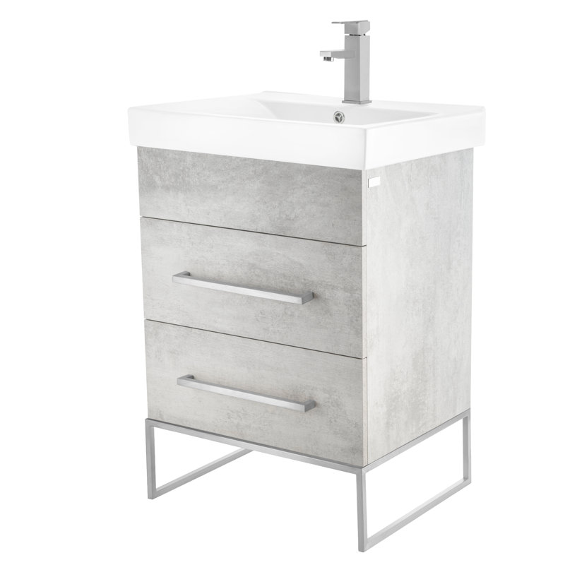 Ensemble de meuble-lavabo simple 24 po Taft Avenue, Marbre gris, Chrome poli
