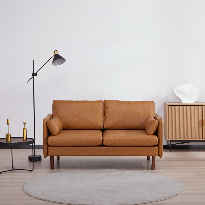 Canapé en cuir végétalien 82 po Reachel, 100% similicuir orange, H 33 po x l 82 po x P 32 po 