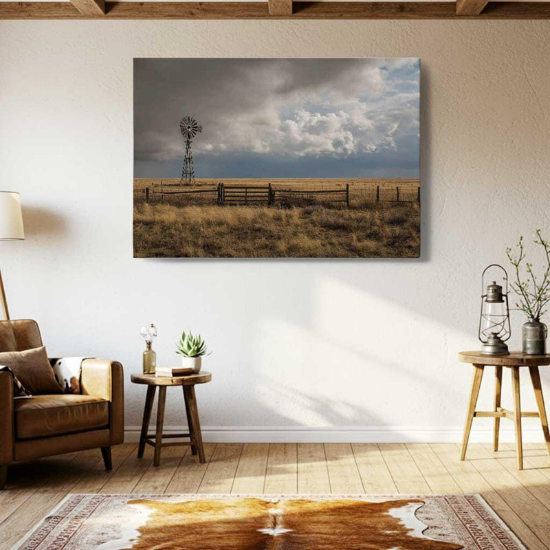 Art mural sur toile Texas Windmill - impression de paysage de ferme de l'Ouest - décor rustique des plaines du Texas