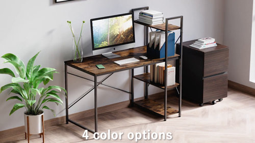 Office Desk Modern Study Table with 4 Storage Shelves