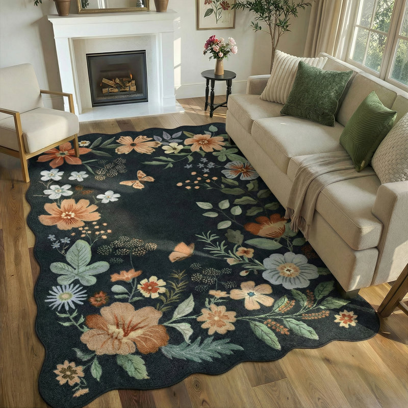 Garbrand Machine Washable Floral Farmhouse Area Rug with Non-Slip Backing for Living Room, Dining Room, Bedroom