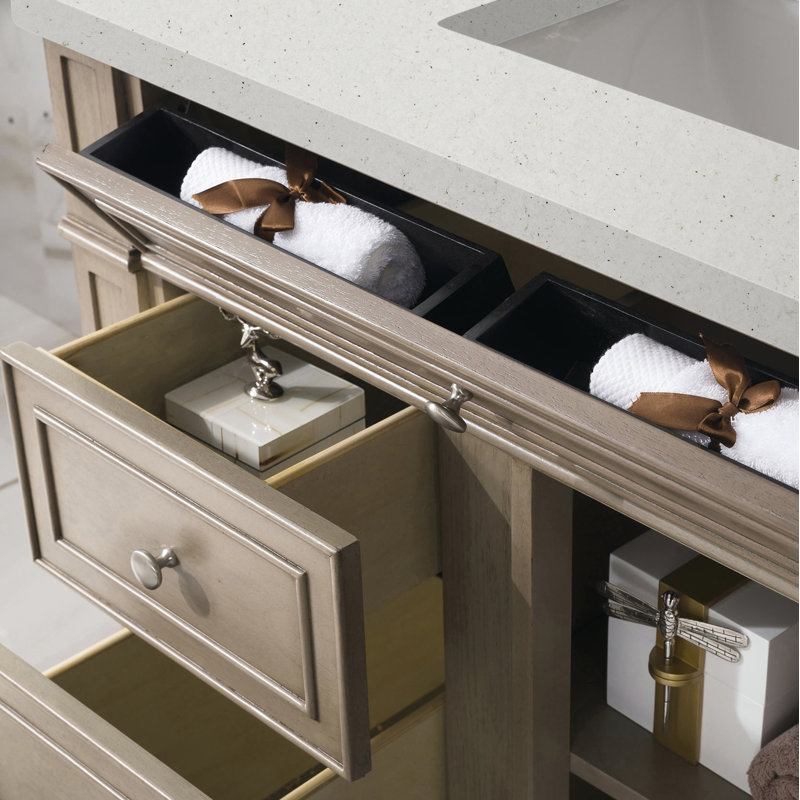 Meuble-lavabo simple 36 po Calisto, Noyer blanchi, Lime délice quartz, 8 po