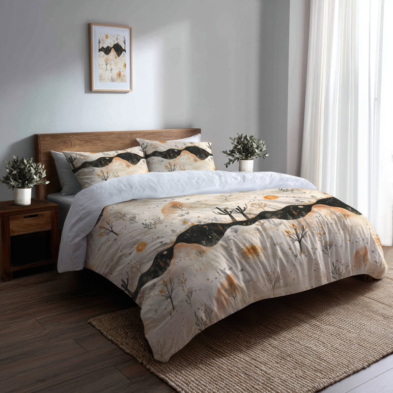 Ensemble de housse de couette abstraite de 3 - Ensemble de literie et coussin décoratif orange Boho