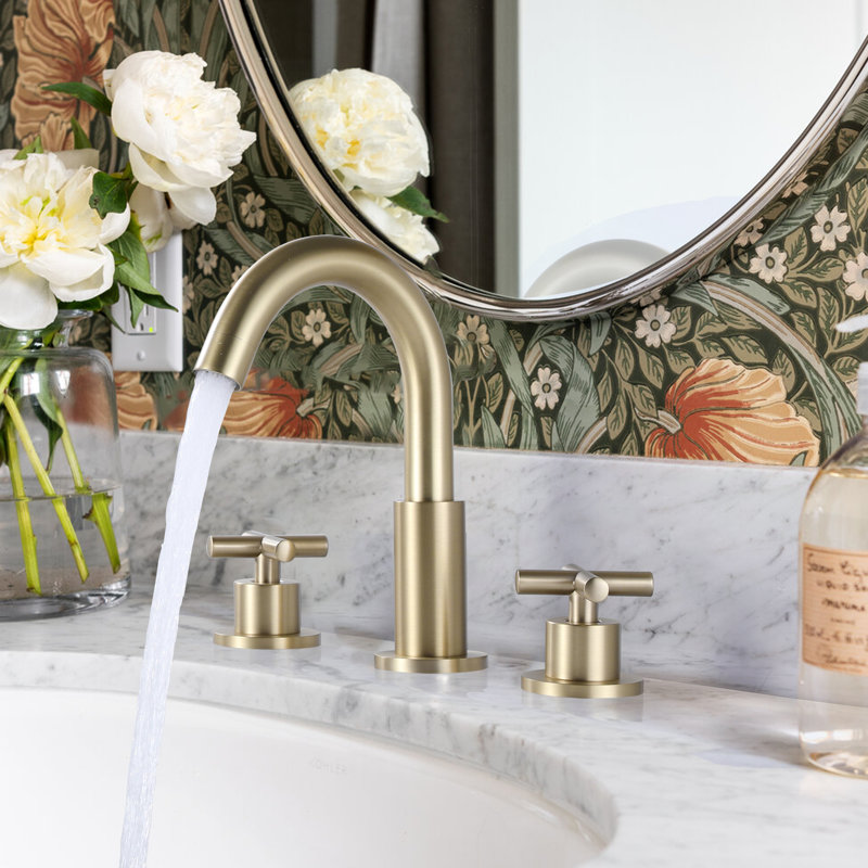 8 Inch 3-Hole Widespread Bathroom Faucet, 2-Handle Bathroom Sink Faucet, Brushed Gold, Drain Assembly Not Included