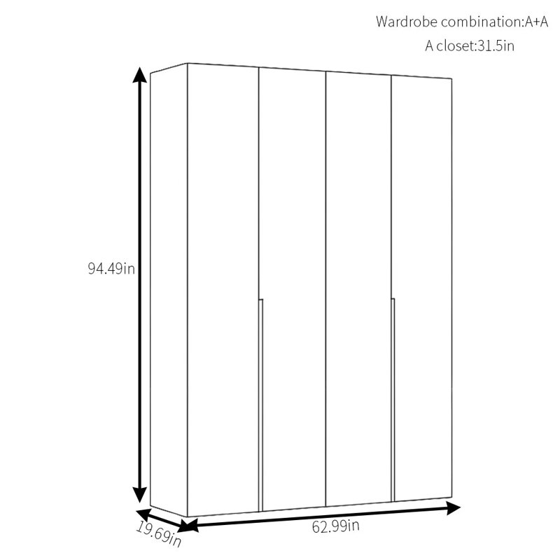 Armoire simple en noyer moderne, H 94,49 po x l 62,99 po x P 19,69 po