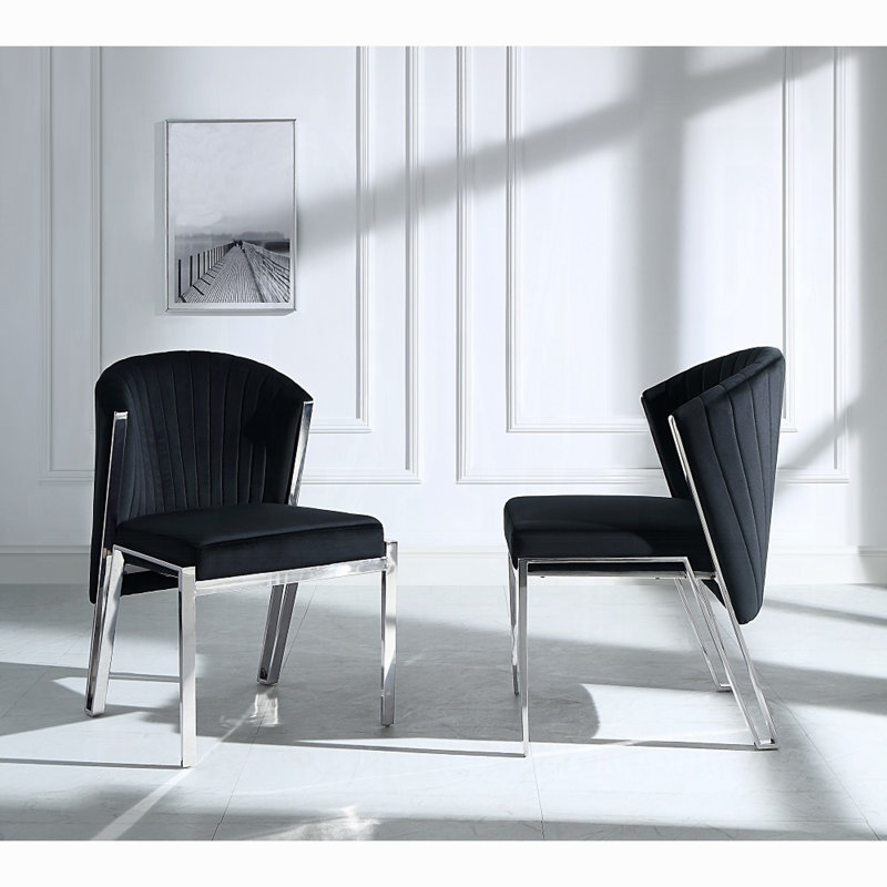 Chaise d'appoint rembourrée Fallon, Noir, Argent