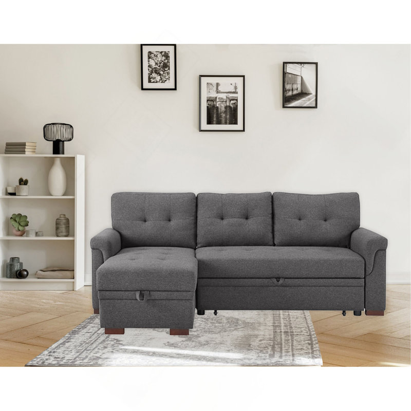 Canapé-lit modulaire réversible en lin gris foncé 84 po avec rangement Sierra