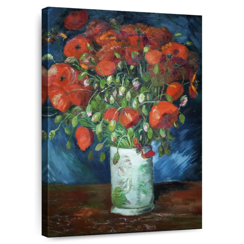 Vase Harnek avec coquelicots rouges, H 24 po x l 16 po