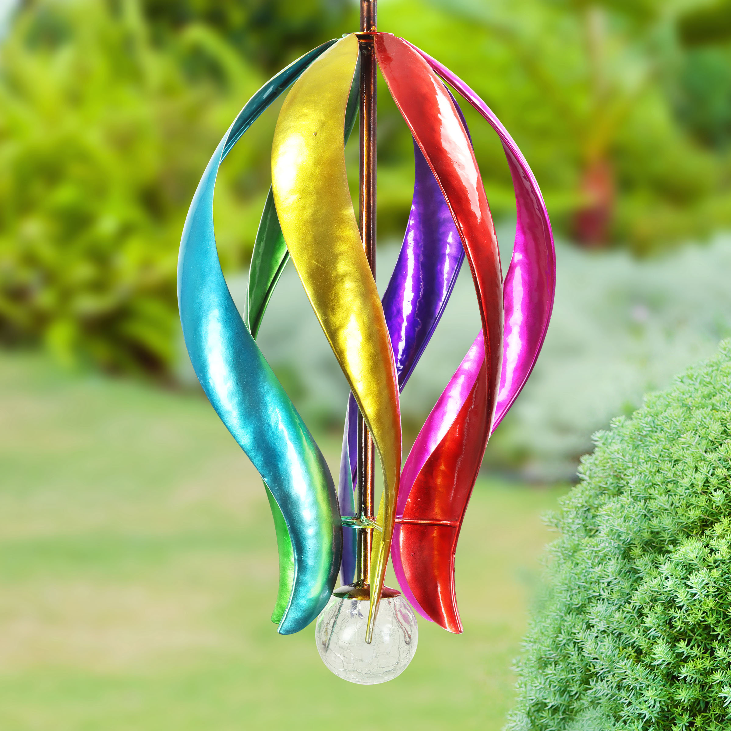 Exhart Colorful Pinwheel Hanging Garden Spinner With Beads, 12 Inch &  Reviews