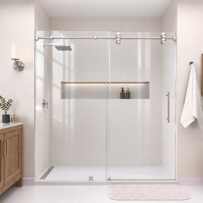 Radiance 45"- 48" W x 76" H Single Sliding Frameless Shower Door In Brushed Nickel with 3/8"Acid Etched Glass