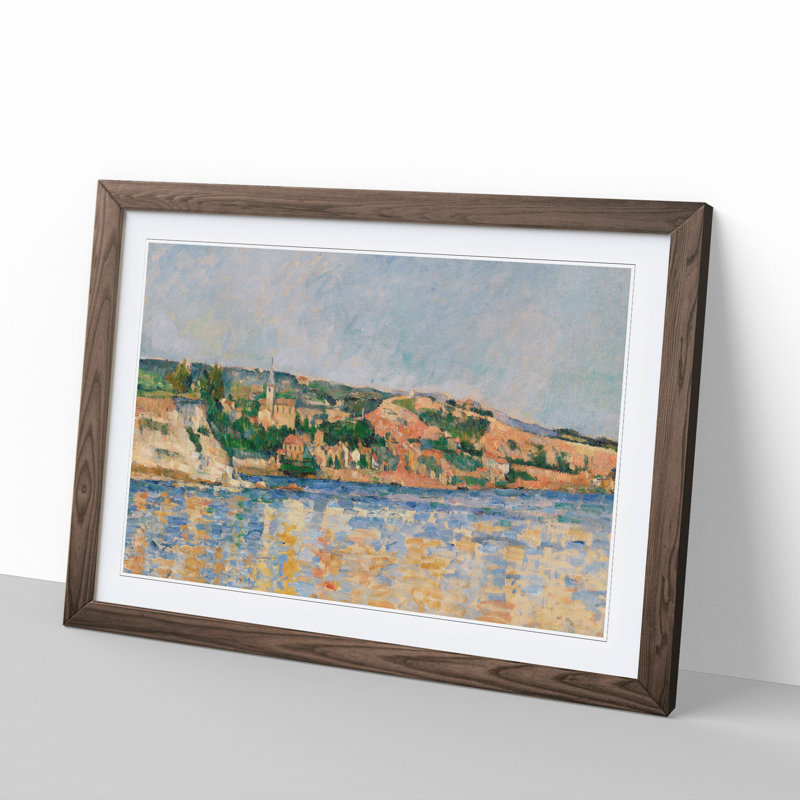Village at the Water's Edge by Paul Cezanne - Picture Frame Painting, 27cm H x 36cm W x 2cm D, Walnut