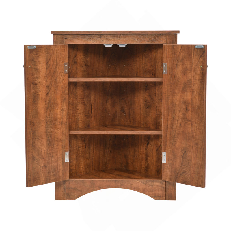 Brown Triangle Bathroom Storage Cabinet with Adjustable Shelves, Freestanding Floor Cabinet for Home Kitchen, Brown