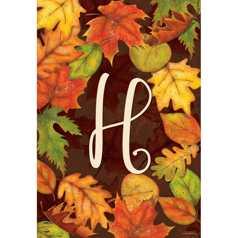 Automne, feuilles, monogramme, lettre H, drapeau de jardin